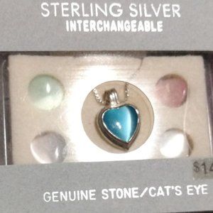 Sterling Silver 18" necklace with interchangeable genuine stone / cat's eye